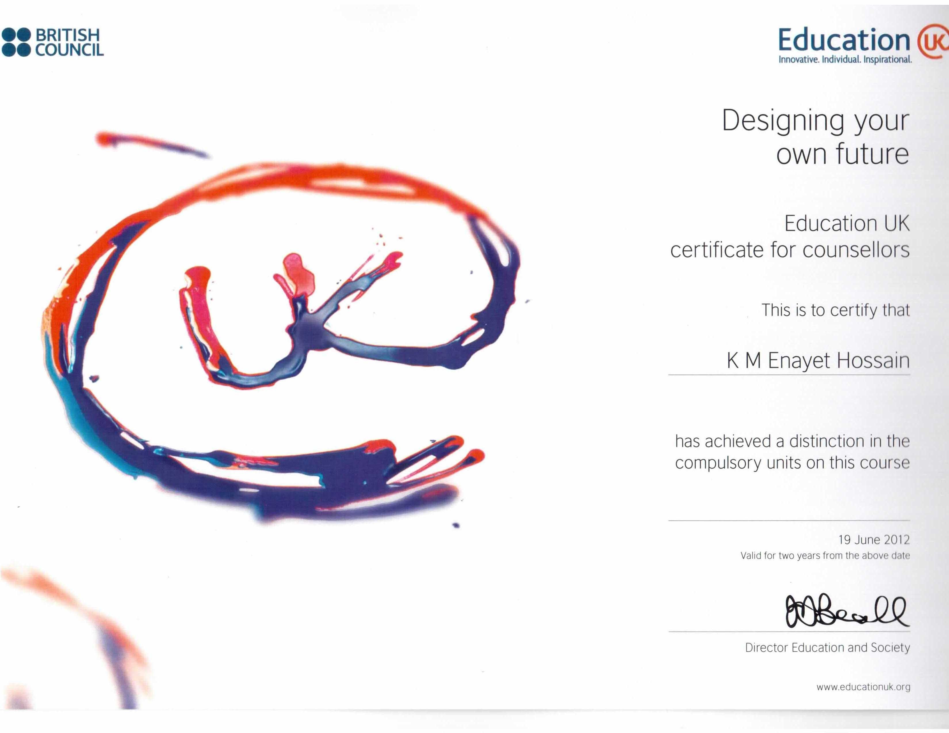 Education UK (British Council) - Certificate for Counsellors